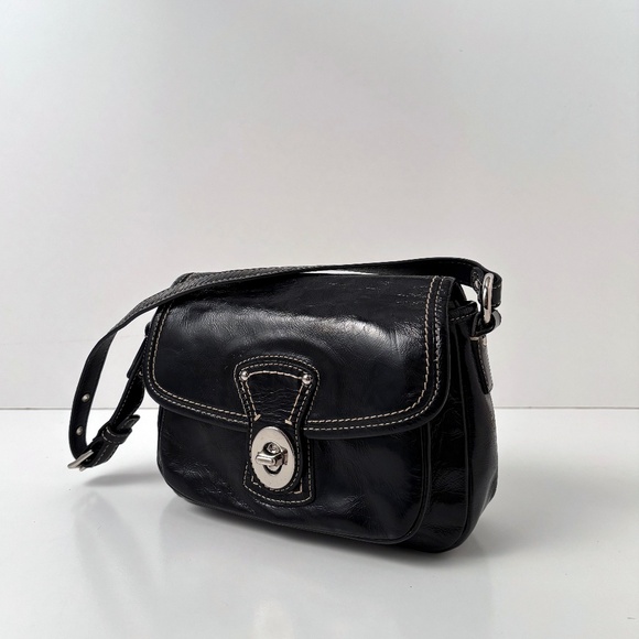 Vintage Coach Flap Turn Lock Patent Leather Mini Shoulder Bag – Black - Picture 1 of 9